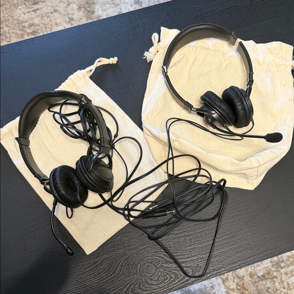 2 Black Wired Over-Ear Headset Pair with Mic